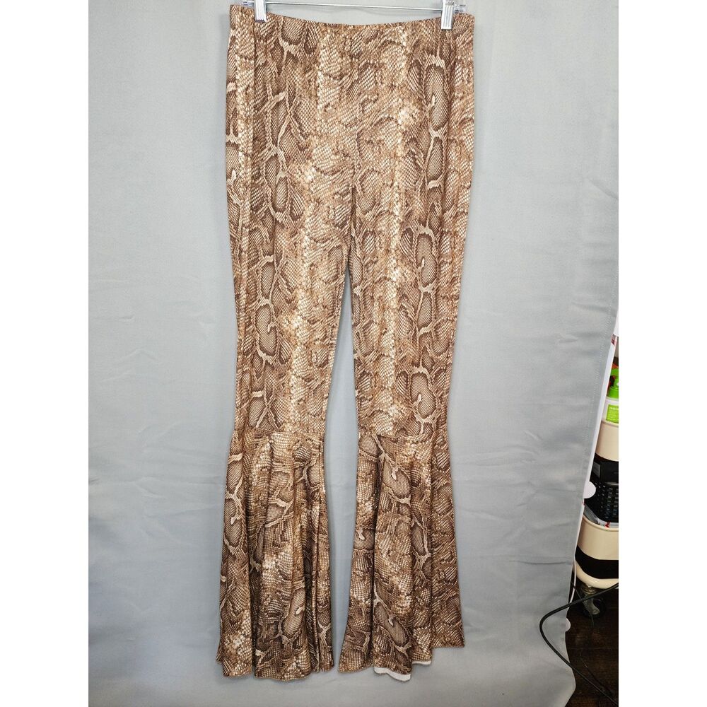 Giddy Up Glamour Snake-Print Flare Pants in Brown